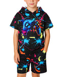 Boys 2Pcs Summer Clothes 3D Printing Short Sleeve Hooded T-Shirt and Shorts Outfit for 5-12 Years