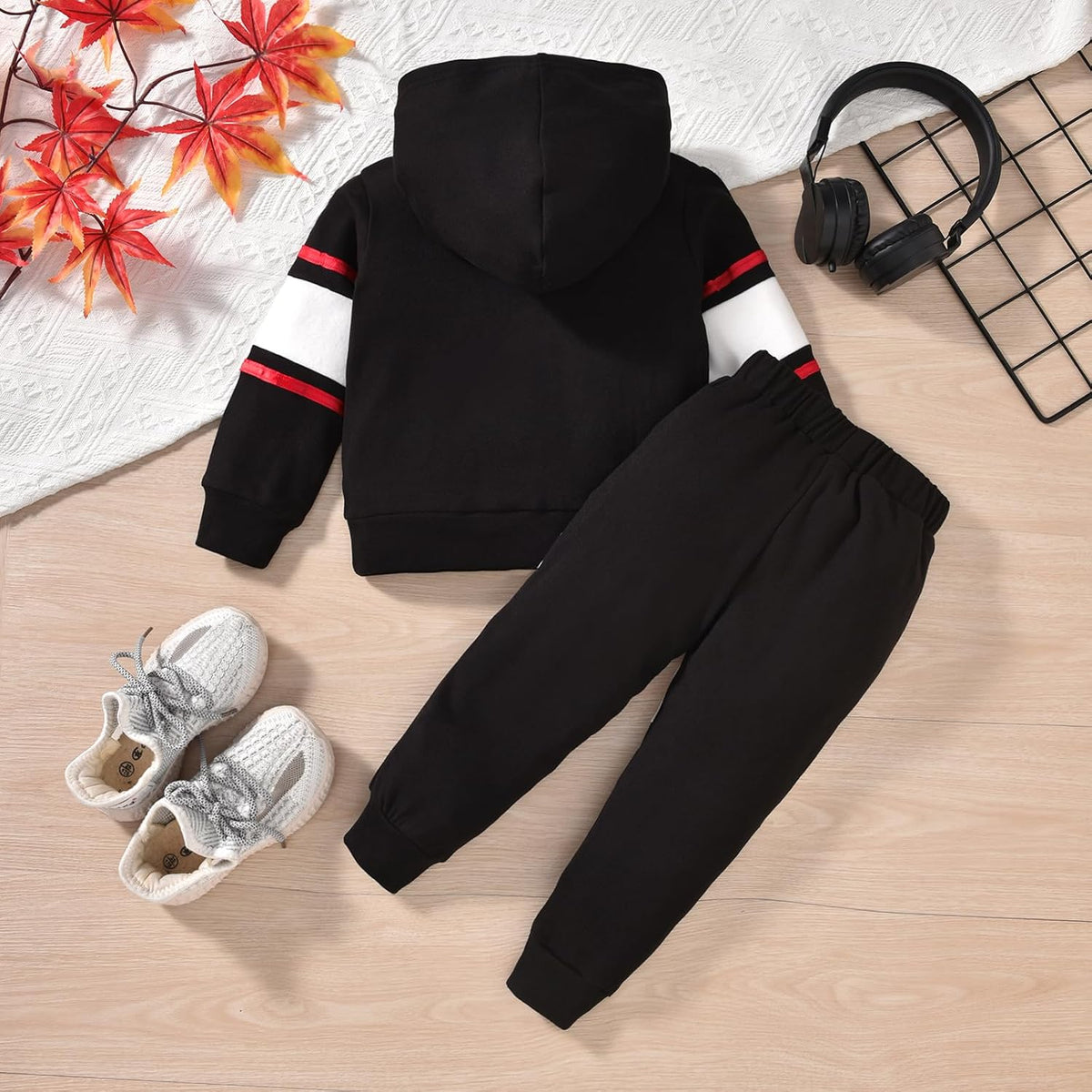 HINTINA Toddler Little Boy Letter Print Hooded Sweatsuit Outfits Long Sleeve Sweatshirt Jogger Fall Winter Clothes Set