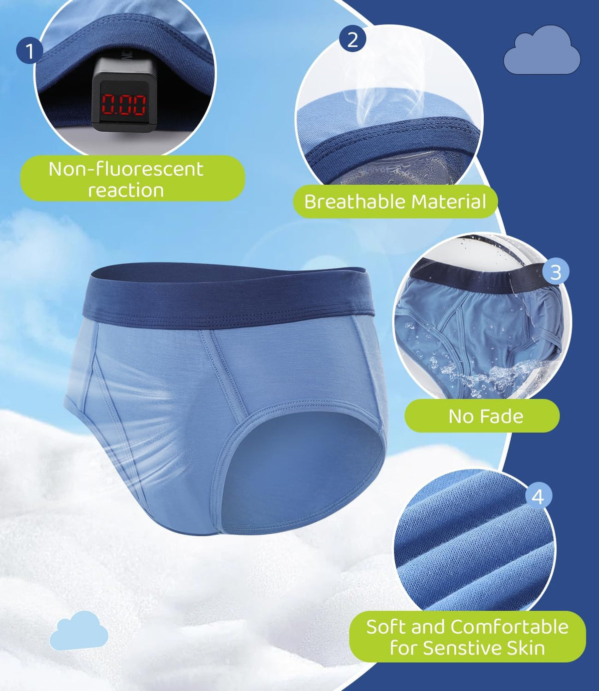 BAMBOO COOL Boys Briefs Underwear 2-18 Years Tag-Free Breathable Moisture-Wicking Bamboo Underwear 6 Pack