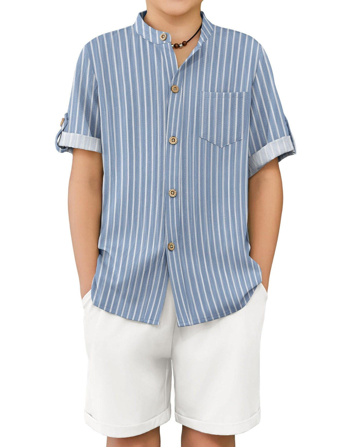 Arshiner Boys Summer Outfits Textured Button Down Shirt and Shorts Set