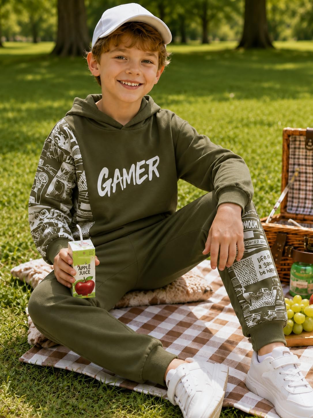 OLMRJKD Boys Clothes Long Sleeve Colorblock Hoodie Sweatshirt & Pant 2PCS Fall Outfits Size 5-12 Years
