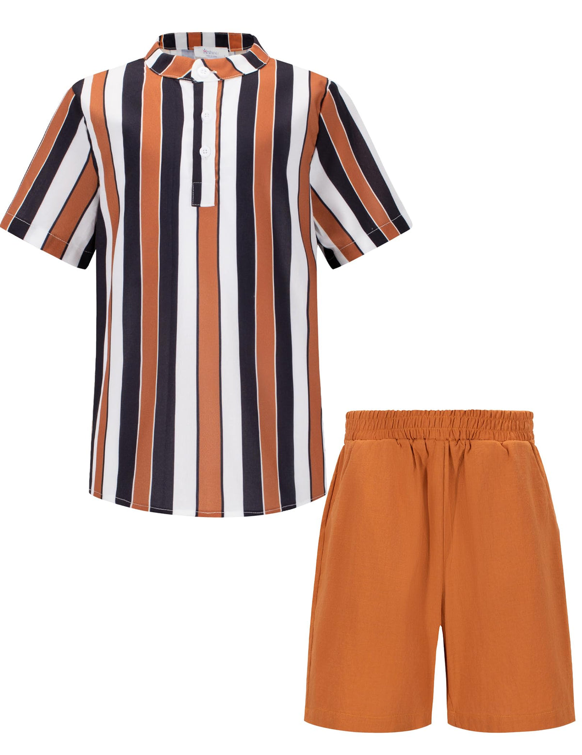 Arshiner Boy's 2 Pieces Cotton Linen Set Casual Henley Shirts Short Sleeve Beach Shorts Summer Outfits for 5-12 Years