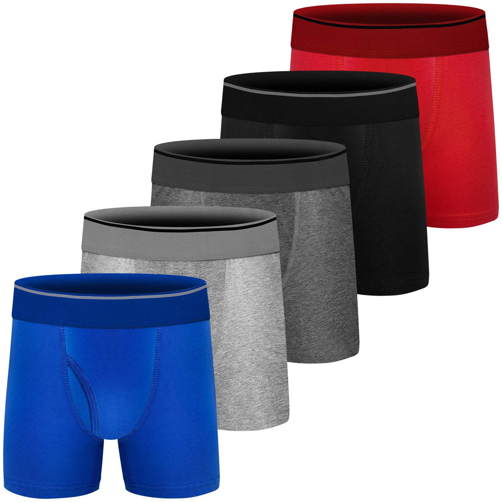 Boys Cotton Boxer Briefs Underwear Mesh Performance Sport Boxer Briefs for Big Boy with Fly 5 Pack
