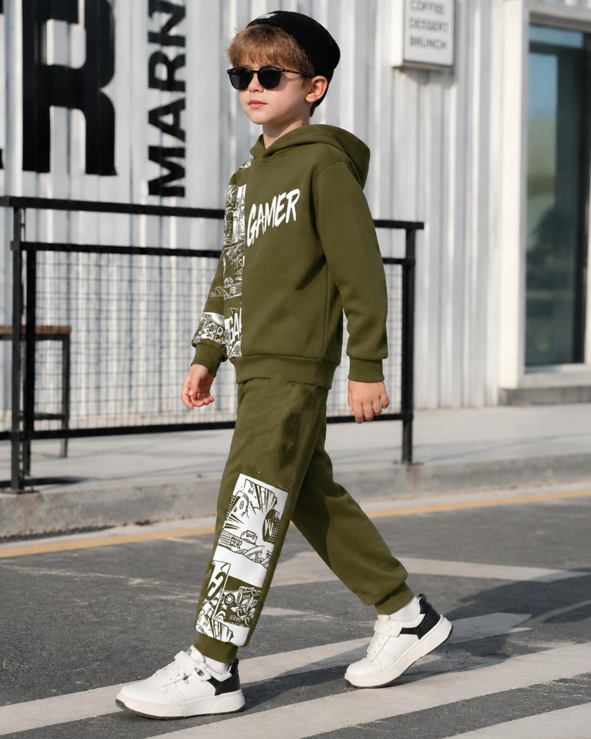 OLMRJKD Boys Clothes Long Sleeve Colorblock Hoodie Sweatshirt & Pant 2PCS Fall Outfits Size 5-12 Years