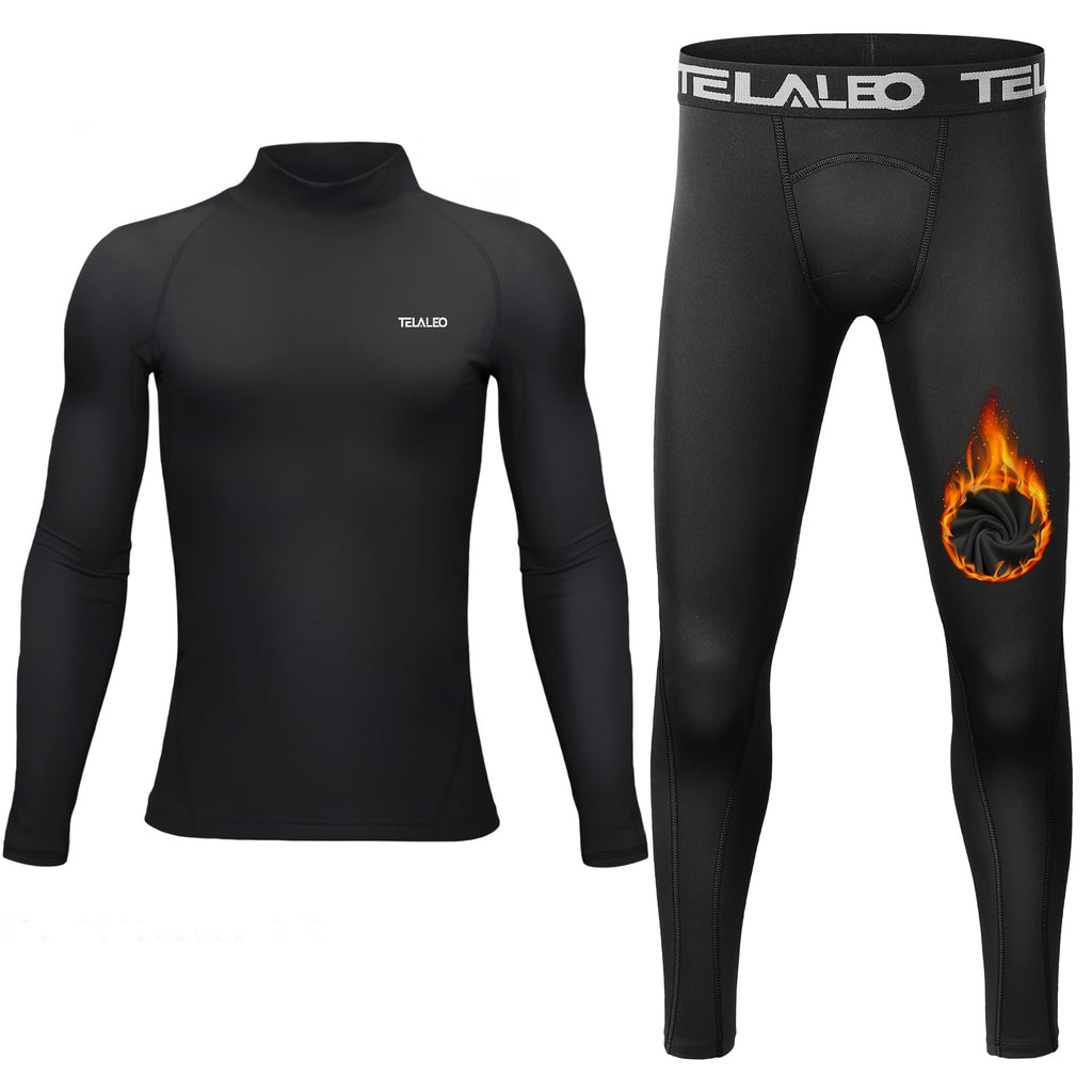 TELALEO Boys Thermal Set Fleece Lined Youth Compression Shirt Pants