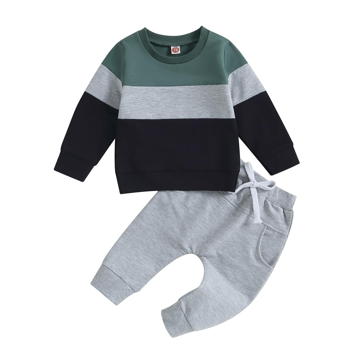Kupretty Toddler Baby Boy Clothes Color Block Sweatshirt Pants Set