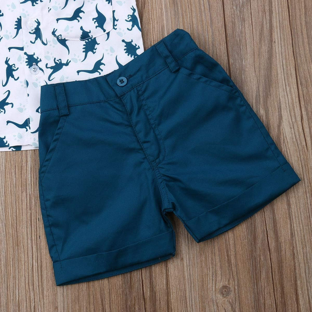 fhutpw Baby Toddler Boy Outfits 2T 3T 4T 5T Clothes Summer Kids Pattern Short Sleeve Button Down Shirt & Shorts Set