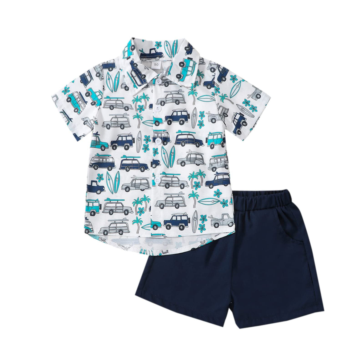 fhutpw Baby Toddler Boy Outfits 2T 3T 4T 5T Clothes Summer Kids Pattern Short Sleeve Button Down Shirt & Shorts Set