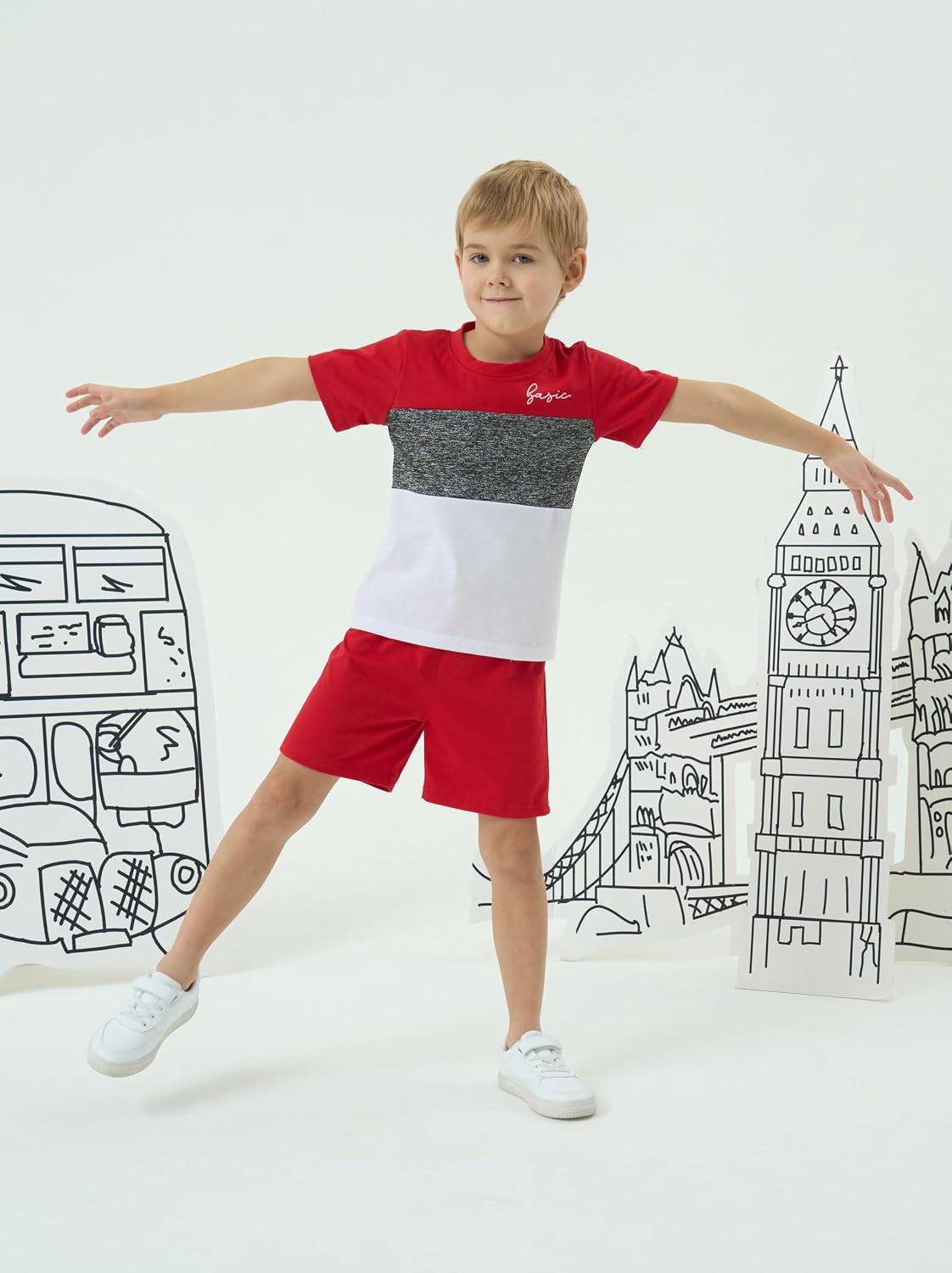 Yoxindax Toddler Kid Boy Clothes Colorblock Letter Graphic Tee Shorts 2PC Summer Outfit Set