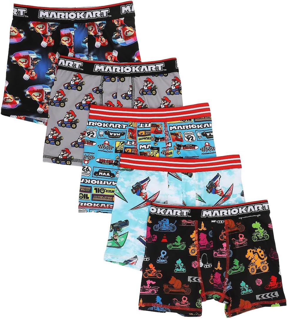 Bioworld Mario Kart All-Over Prints Boys' Boxer Briefs Multipack (5 Pack)
