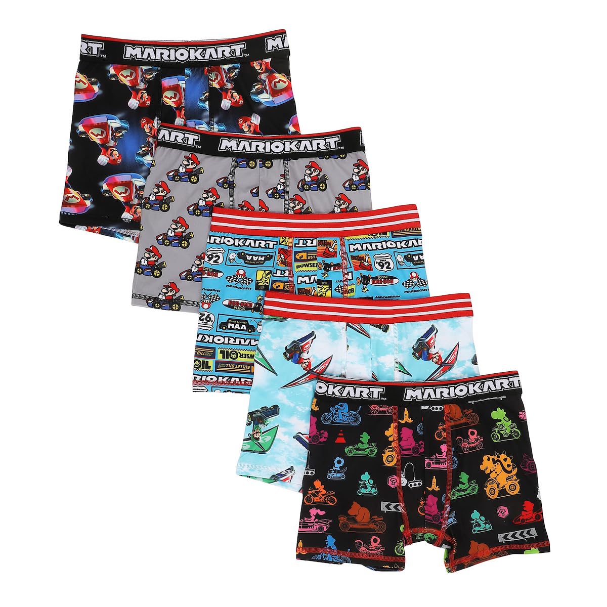 Bioworld Mario Kart All-Over Prints Boys' Boxer Briefs Multipack (5 Pack)
