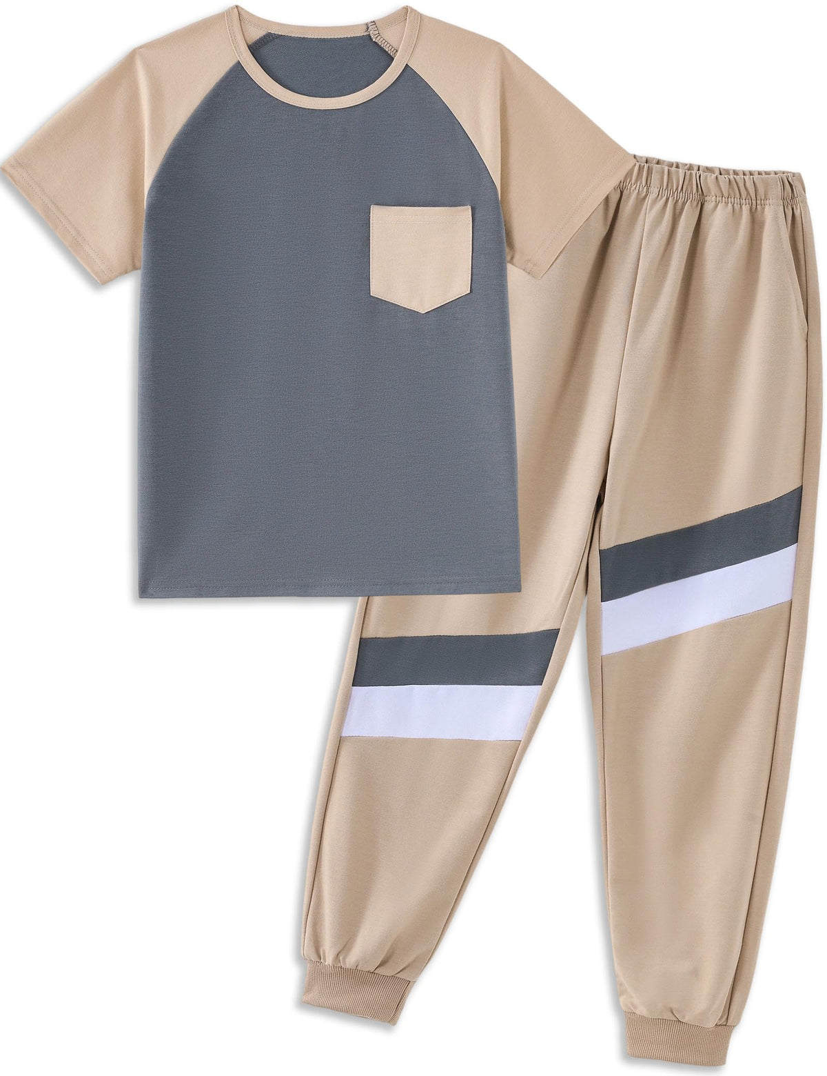 Boys Clothes,Boy outfits 2-Piece Raglan Color blocking Short-Sleeve T-Shirt Color blocking Pant Boys Clothing Set