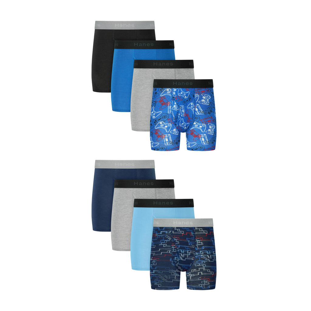 Hanes boys Underwear Boxer Briefs Pack, 8-pack, Cotton-stretch Dyed Boys' Underwear, Moisture-wicking