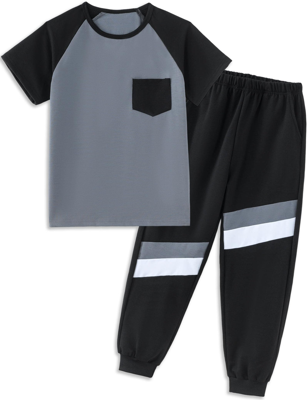 Boys Clothes,Boy outfits 2-Piece Raglan Color blocking Short-Sleeve T-Shirt Color blocking Pant Boys Clothing Set