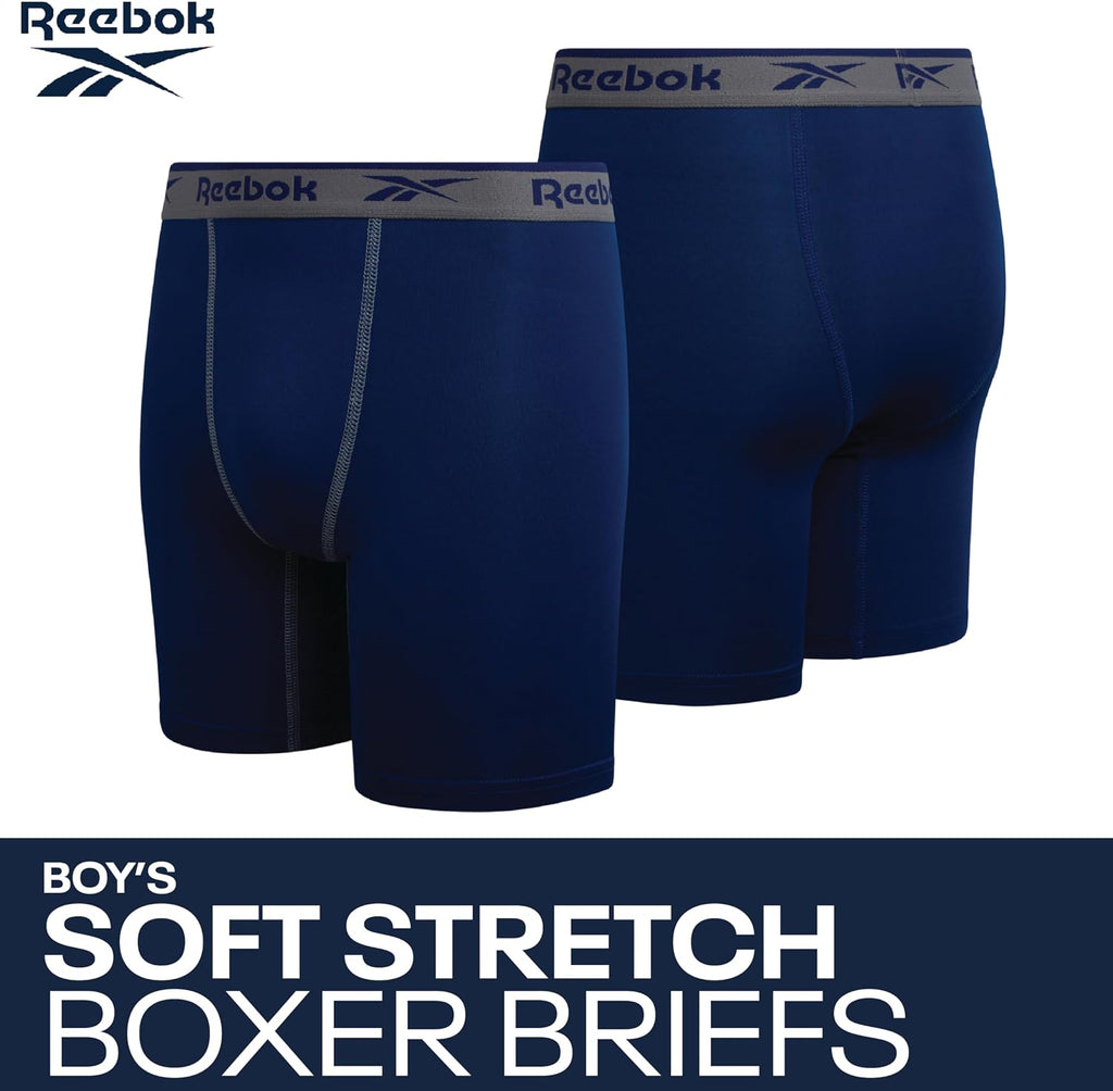 Reebok Boys Boxer Briefs 3 Pack Performance Underwear with Pouch, 6” Inseam