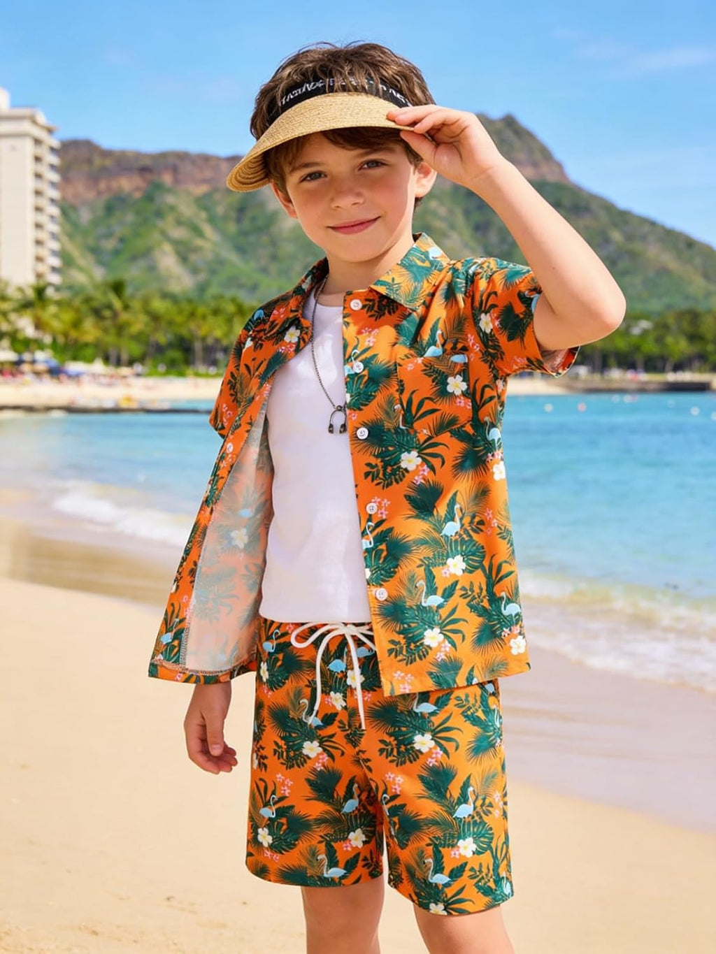 Boys Summer Outfits 2Piece Casual Hawaiian Shirt and Short Set Holiday Beach Shirts for Kids Size 7-14 Years