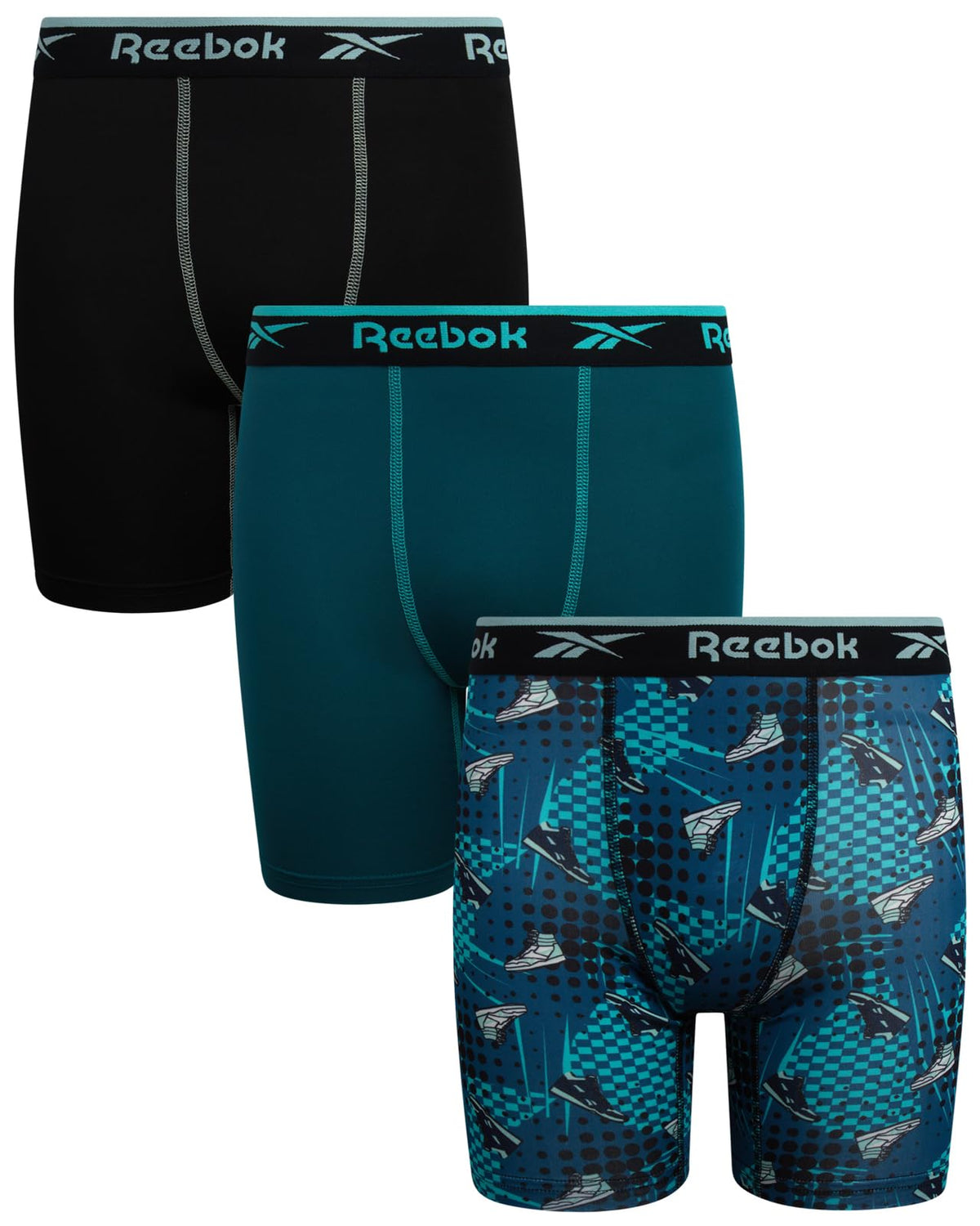 Reebok Boys Boxer Briefs 3 Pack Performance Underwear with Pouch, 6” Inseam