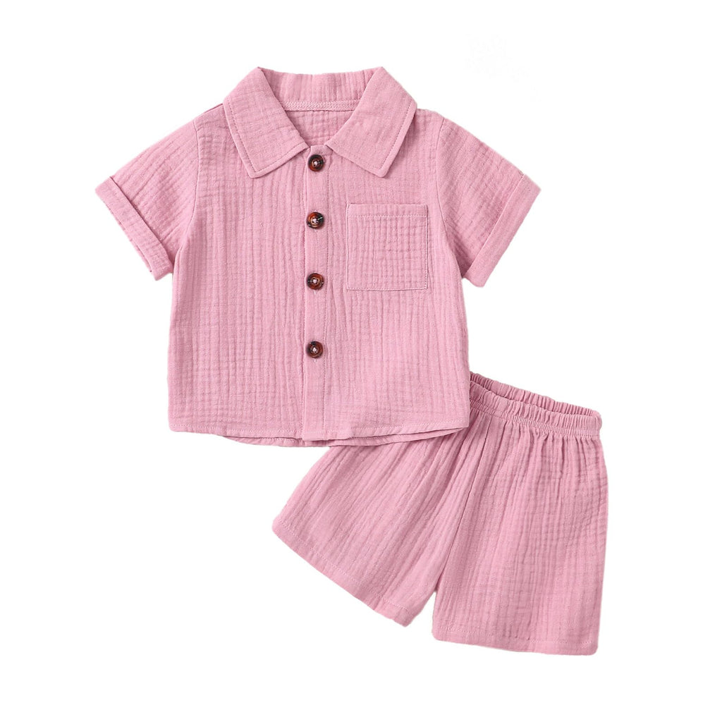 Baby Boys Clothes Set Toddler Infant Boys Button-down Shirt Tops + Cotton Gauze Shorts Summer Outfit 2PCS with Pockets