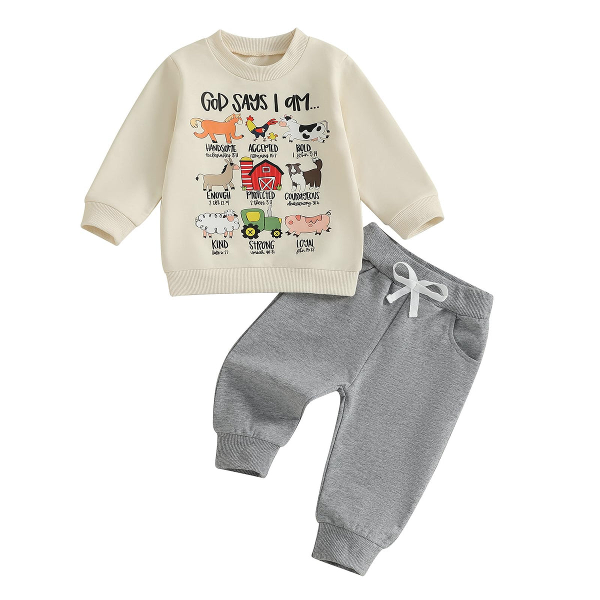 Fernvia Toddler Boy Fall Winter Clothes God Says I Am Long Sleeve Pullover Sweatshirts + Solid Joggers Pants Outfits Set