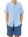 Arshiner Boys Summer Outfits Textured Button Down Shirt and Shorts Set