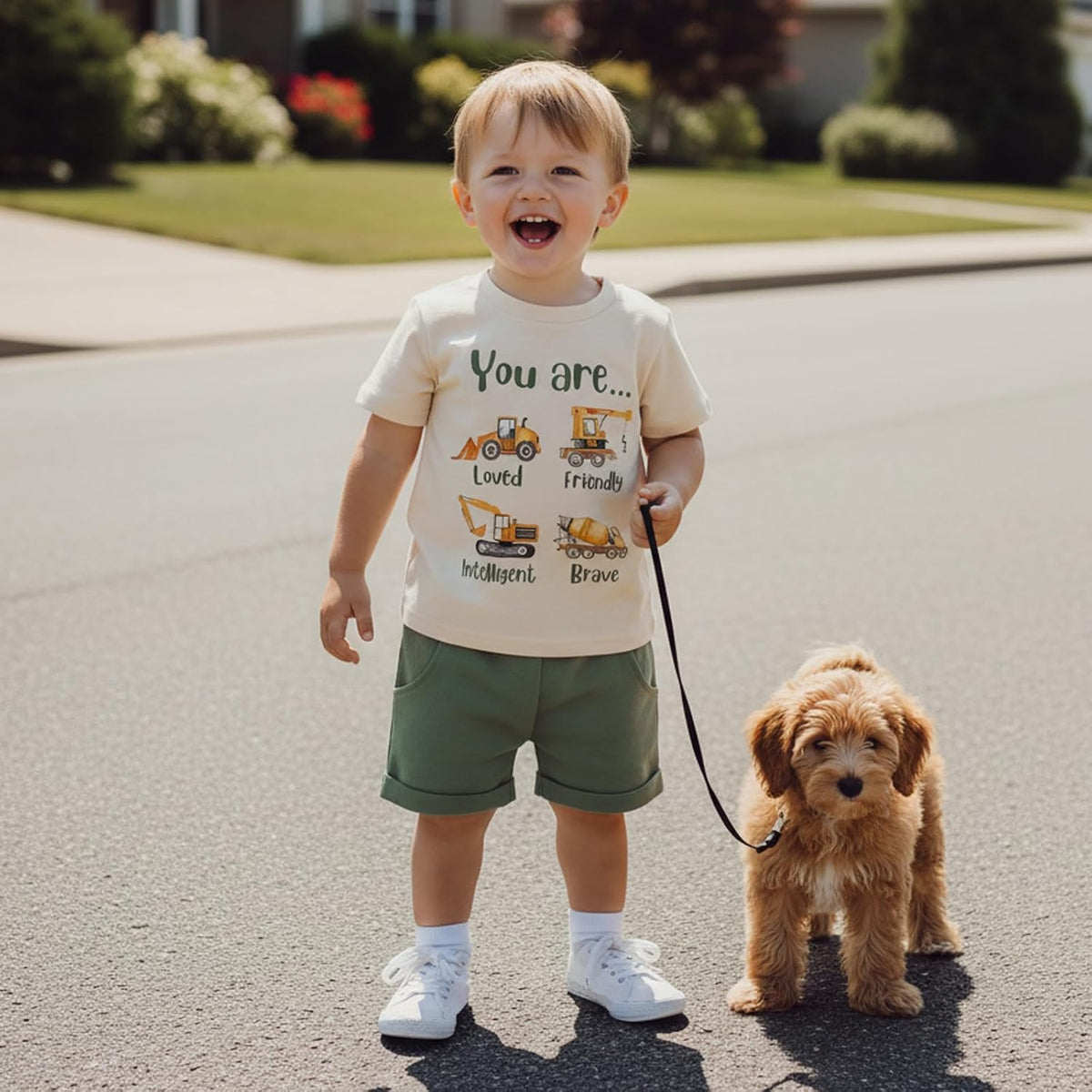 Kaipiclos Toddler Baby Boy Summer Outfit 6 12 18 24 Month 2T 3T 4T Boys Clothes Letters Shirt Truck Baby Tee + Shorts Set