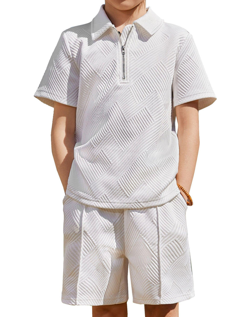 Arshiner Boys 2 Piece Outfits Zip Polo Shirt & Drawstring Shorts 4-13 Years