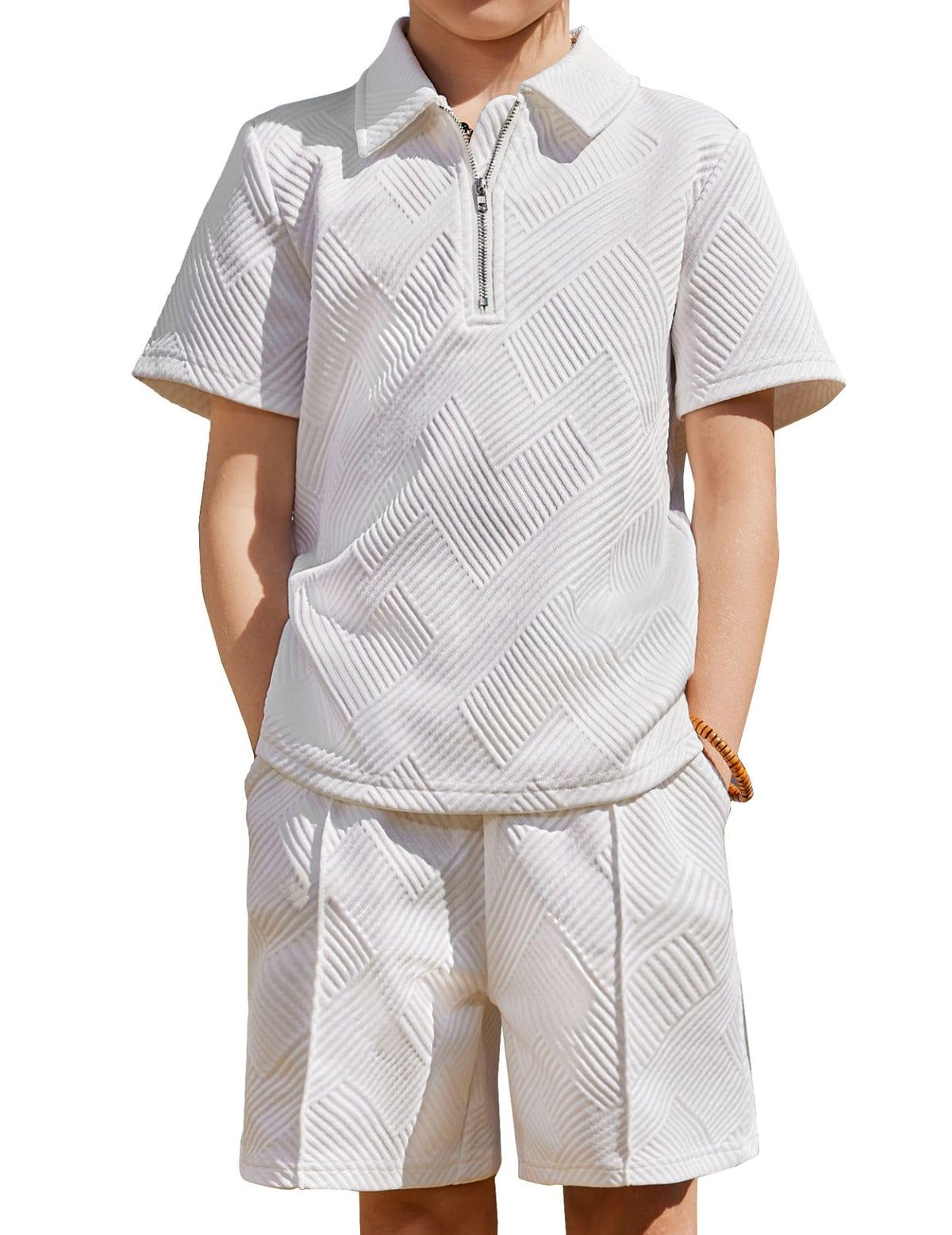 Arshiner Boys 2 Piece Outfits Zip Polo Shirt & Drawstring Shorts 4-13 Years