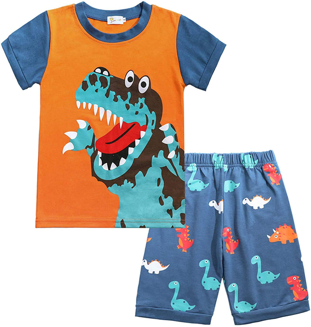 CM-Kid Toddler Boys Pajamas 100% Cotton Summer Pjs for Boy Jammies Dinosaur Dog Little Kids Clothes Sleepwear Short Sets