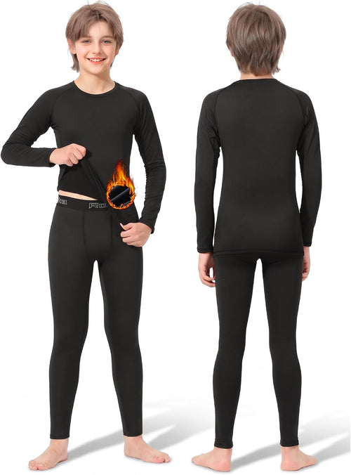 2-Set Boys Thermal Underwear Set Fleece Lined Compression Long Johns