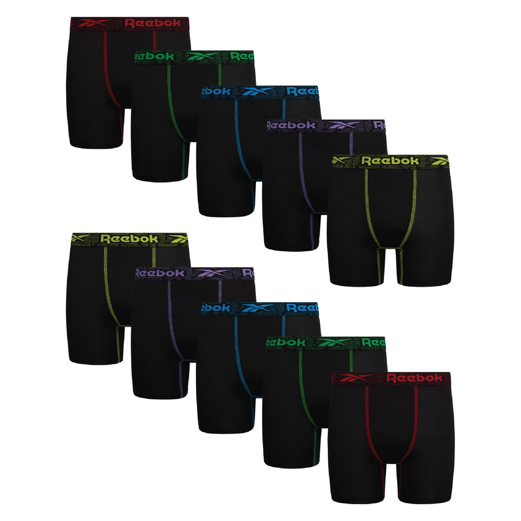 Reebok Boys Underwear 10 Pack 5'' Inseam Moisture-Wicking Boxer Briefs