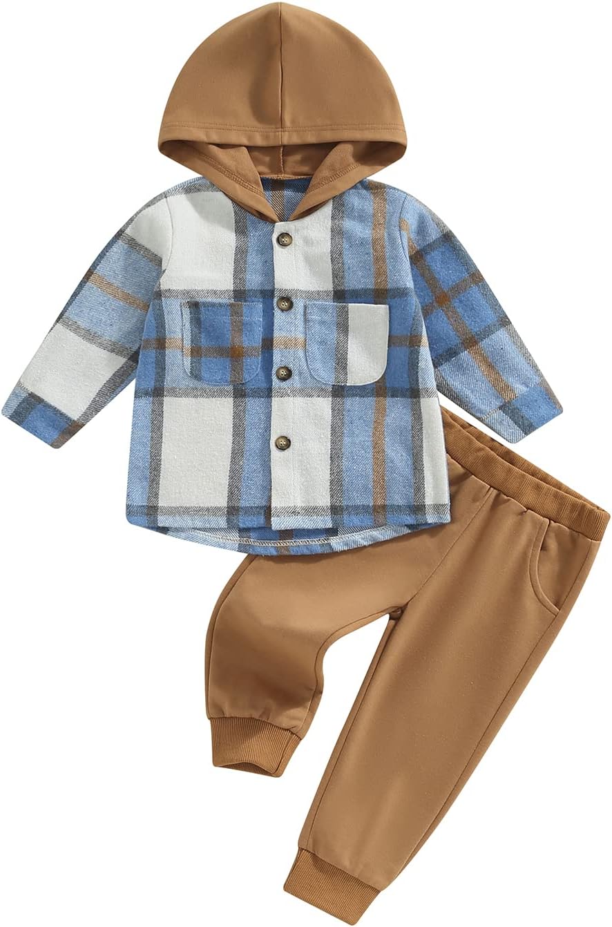 Douhoow Toddler Unisex Baby Clothes Boys Girls Flannel Shirt Tops Plaid Hoodie Sweatshirt + Sweatpants Fall Winter Outfits