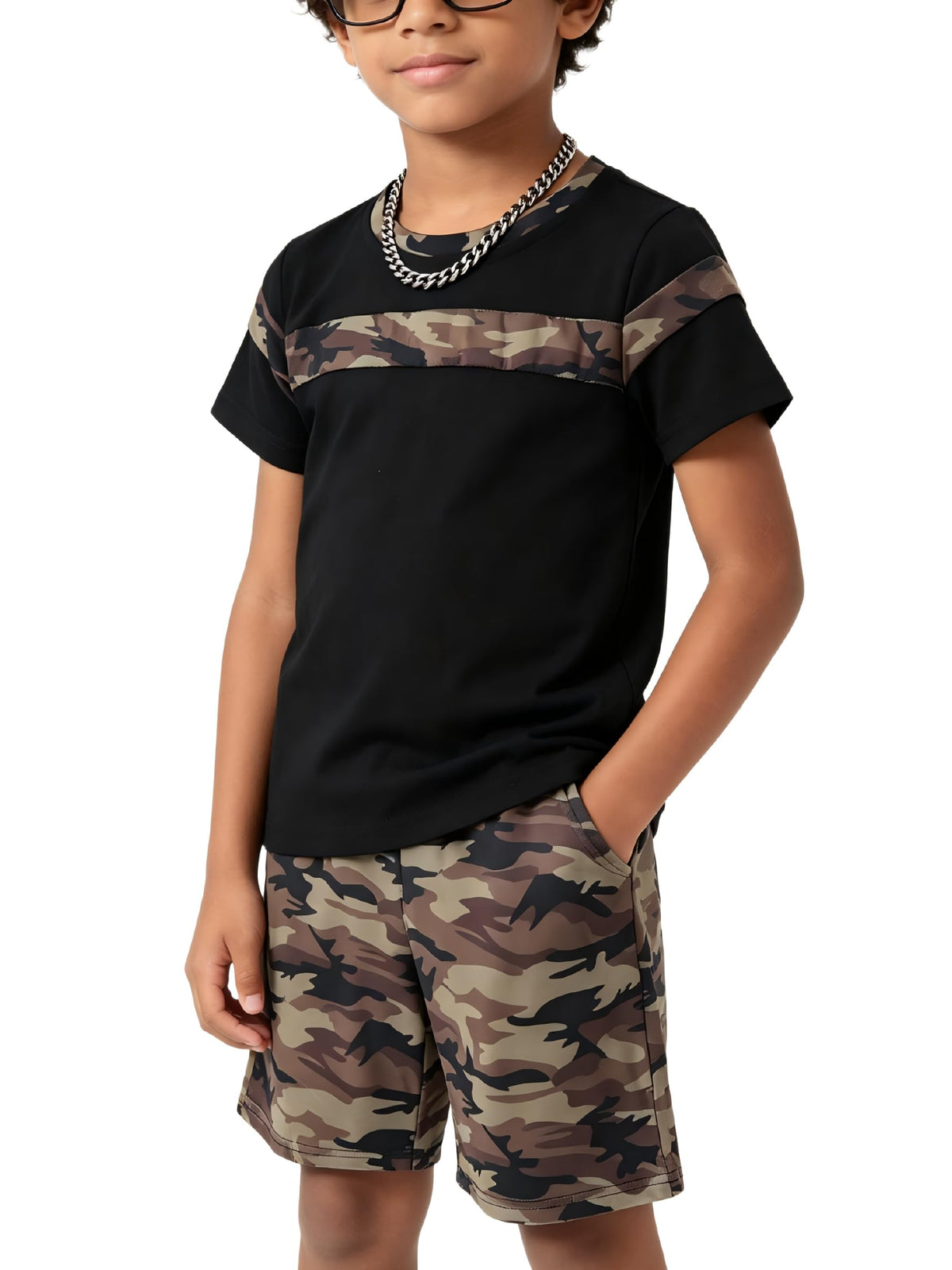 4-8T Toddler Boys 2-Piece Summer Casual Outfit Striped Print Short Sleeve T-Shirt & Shorts Set