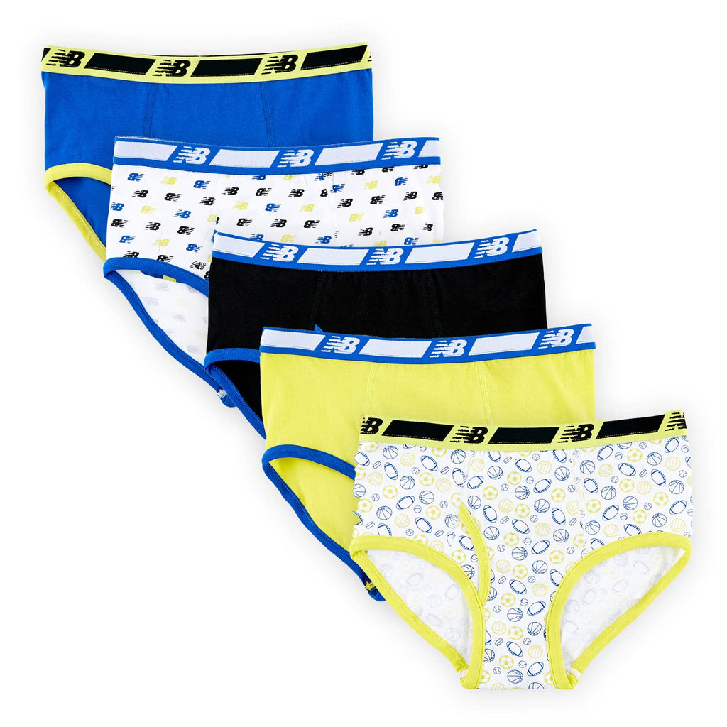 New Balance Boys' Non-brushed Jersey Performance Wicking Cotton Brief Underwear (5 Pack)