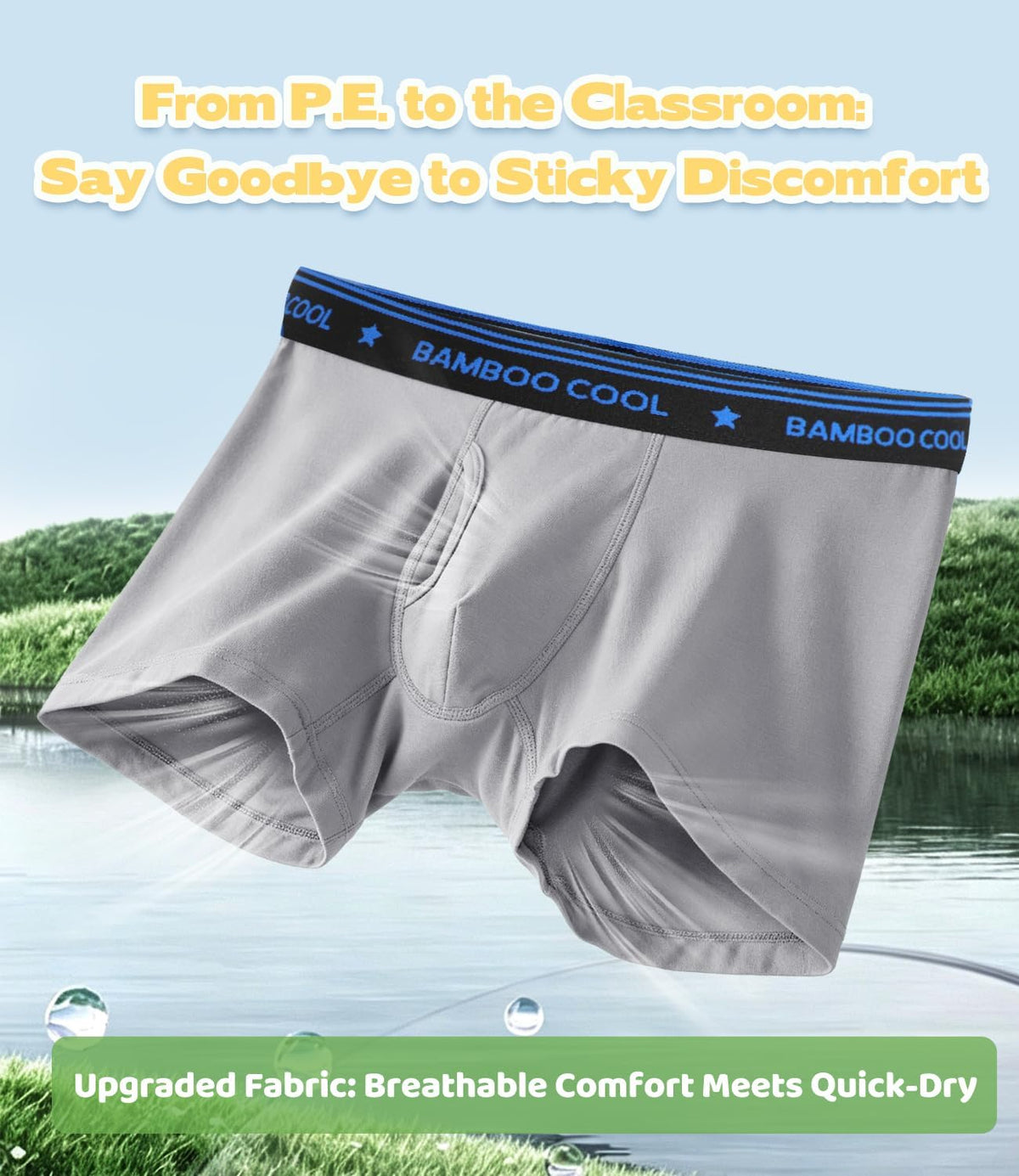 BAMBOO COOL Boys Underwear Boxer Briefs Tagless Moisture Wicking 6-Pack