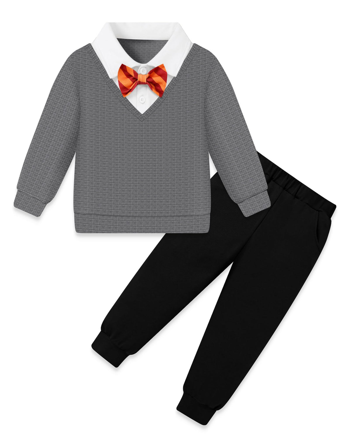YALLET Toddler Boy Clothes Faux 2 Piece Polo Sweatshirt Pants Outfit Set