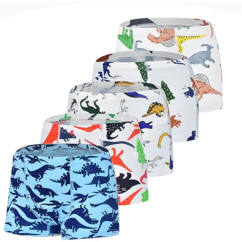 X-UDW01 Pure Cotton Boys' Briefs Set - 5 Pairs All Season Printed Underwear, Skin-Friendly Breathable #6 Briefs #8 Airplane Dinosaur Prints for Toddlers