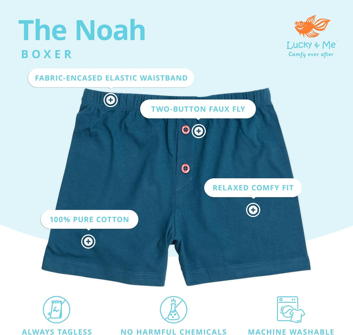 Lucky & Me | Noah Boys Boxer Shorts | Children's 100% Cotton Tagless Underwear | 5 Pack