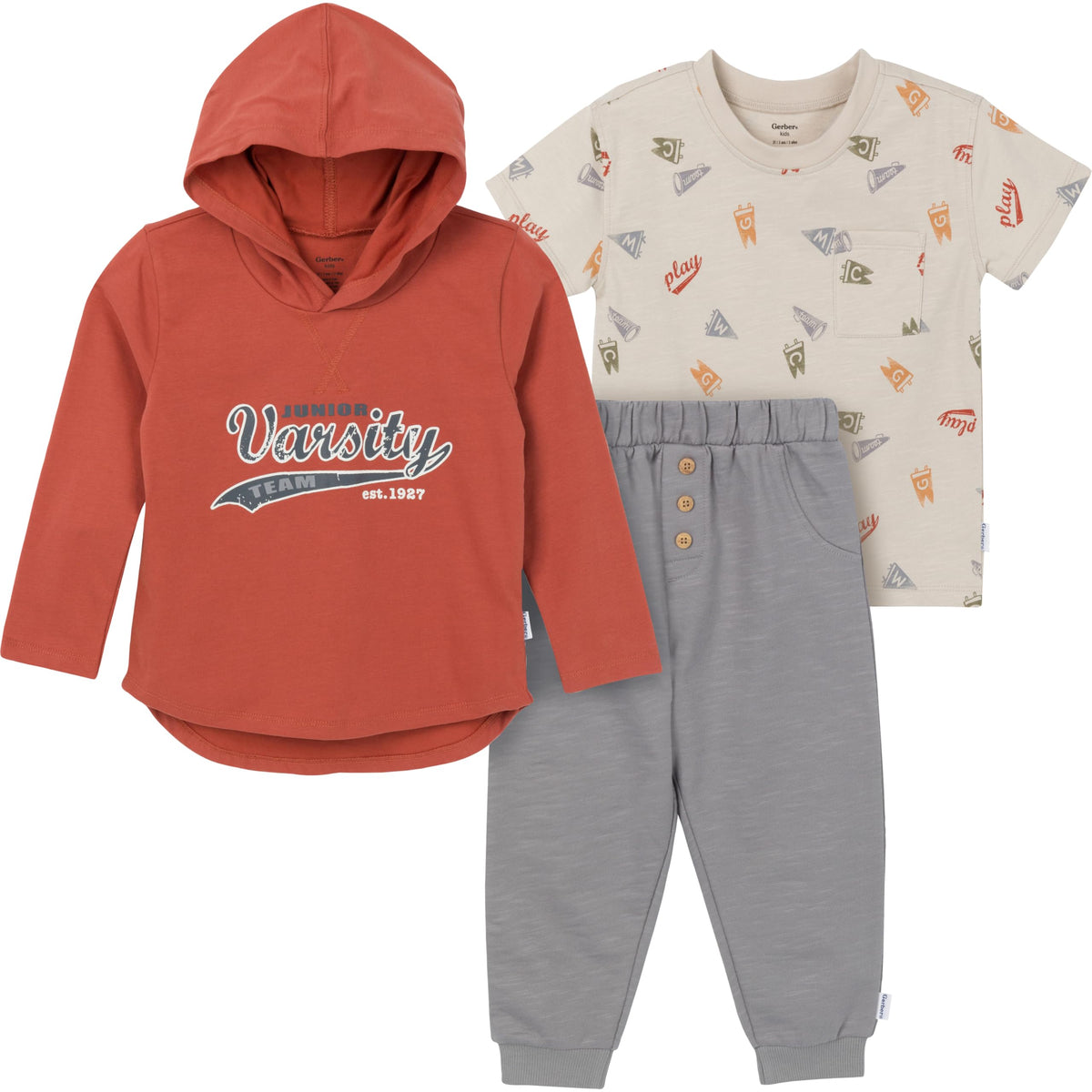 Gerber Baby Boys' Toddler Boys' 3-piece Top, Hooded Top and Jogger Set