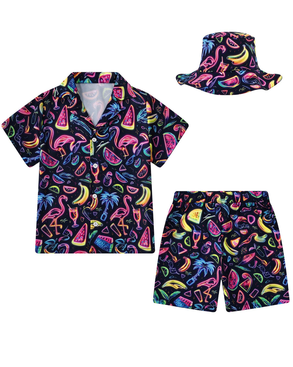 ZOEREA Boys Hawaiian Outfit 3Pcs Kids' Summer Beach Clothes Set Luau Tropical Shirt Top +Shorts + Hat for Children 4-12 Year