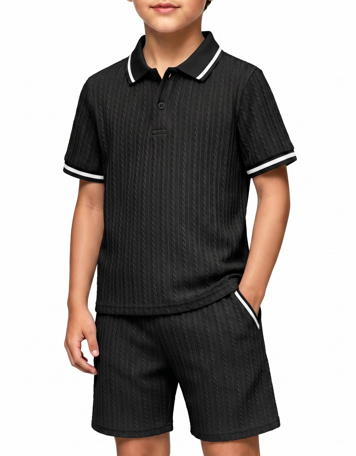 Arshiner Boys 2 Piece Outfits Button Polo Shirt & Elastic Shorts 4-13 Years