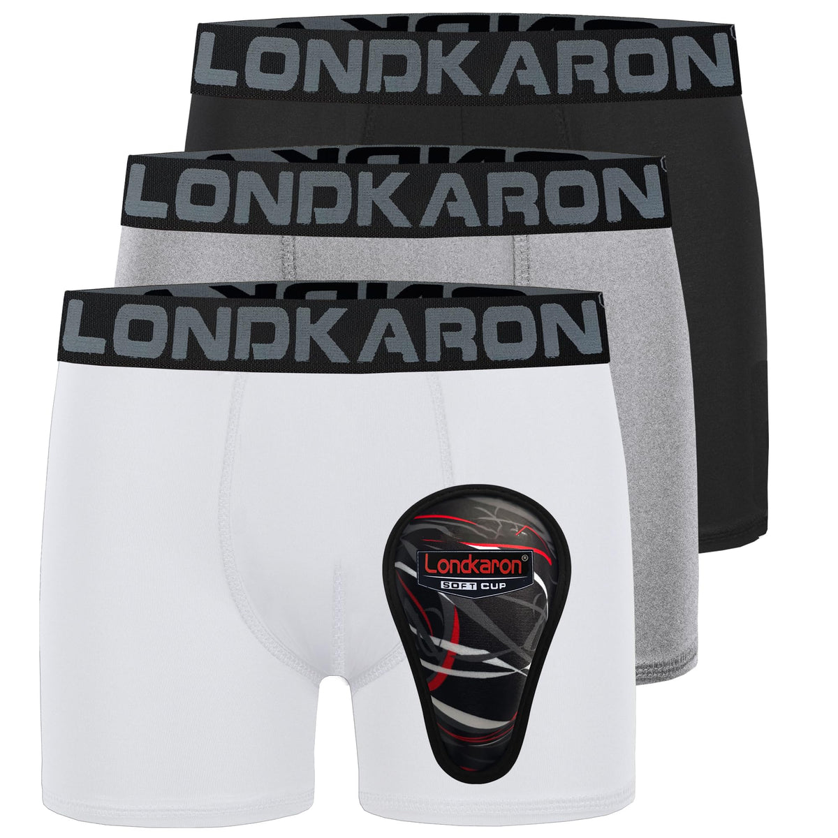 3-Pack Youth Boys Stretch Boxer Briefs w/Soft Protective Cup, Elite Boxer Jock for Baseball & Football