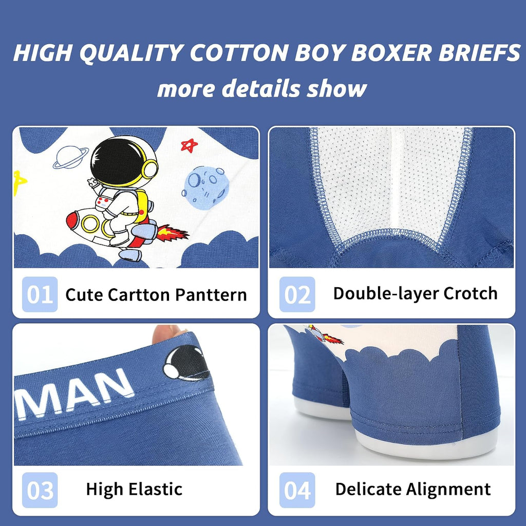 SkiBeaut Boy Boxer Brief Multipack Little Kids Underwear Children Cute Panties Boys Short for 2-12 Years, Pack of 4