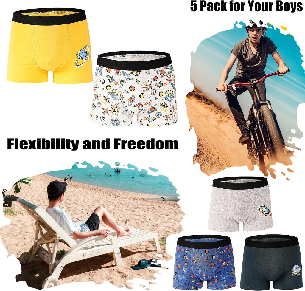 Boys Boxer Briefs 5 Pack, Kids Youth Underwear for 8-14 Years Teen Big Kids Soft Breathable Boxer Shorts Underpants