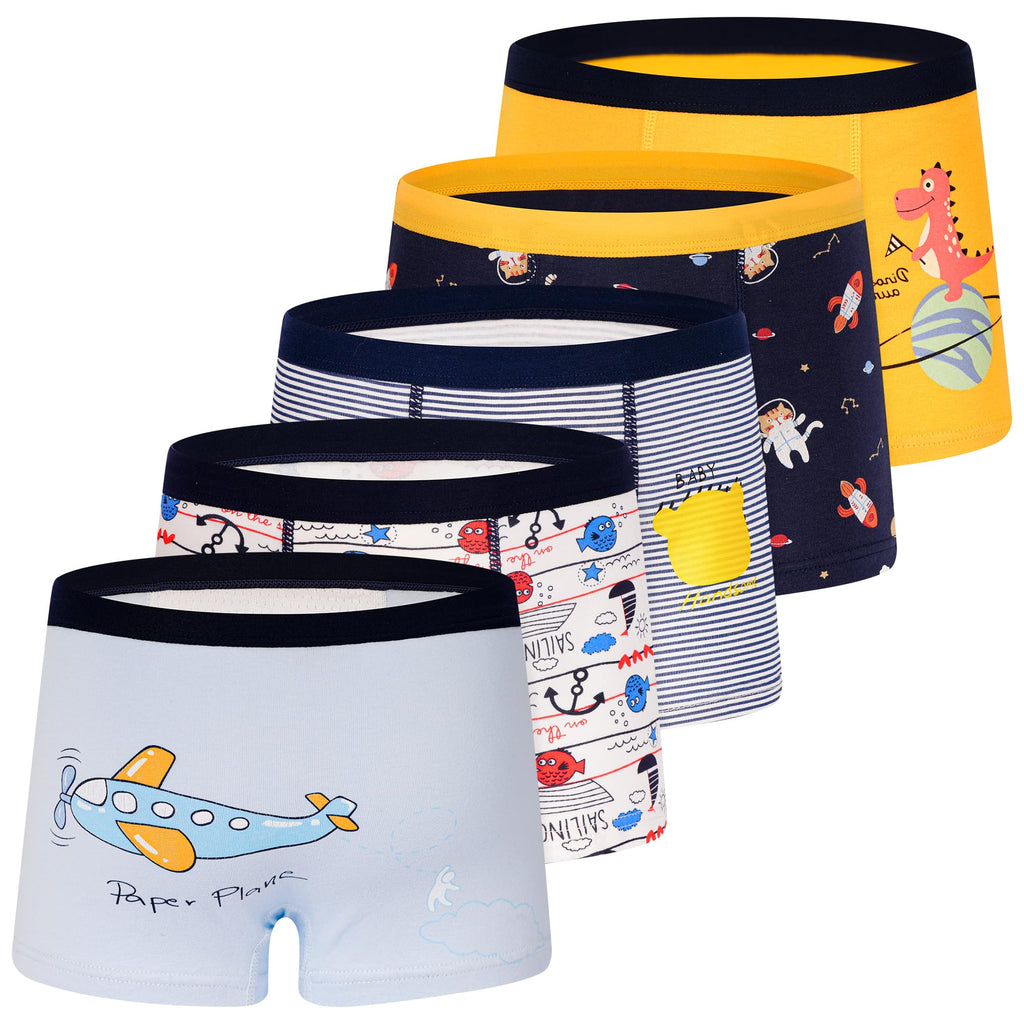 GRPSKCOS Boys Dinosaur Underwear- Pack of 5 Soft Cartoon Colorful Boxer Shorts Briefs with Fun for Kids 2-8 Years Old