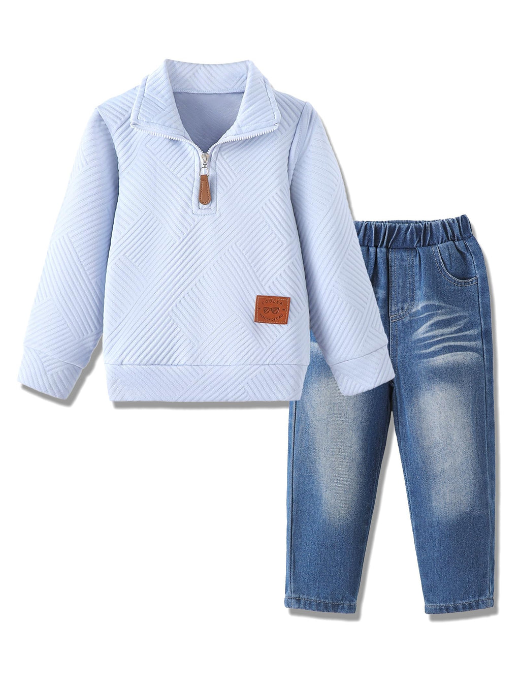Boy Clothes Long Sleeve Solid Sweatsuits Tops and Jean Pants 2Pcs Boys Fall Winter Outfits Set Size 2-8Y
