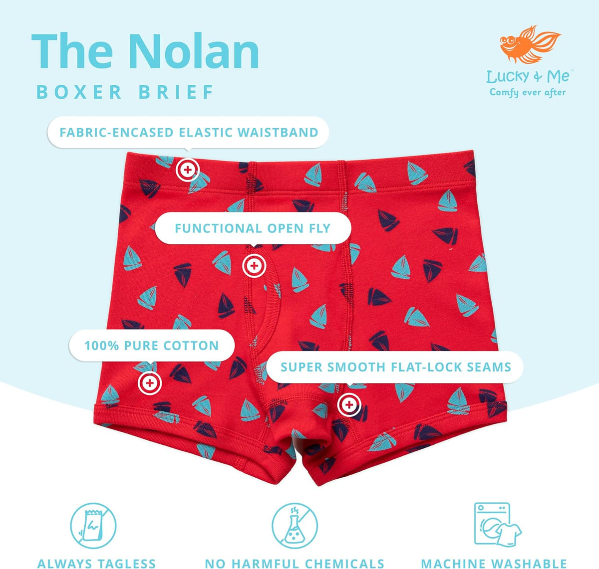 Lucky & Me Nolan Boys GOTS, Organic Cotton, Boxer Briefs, 7-Pack