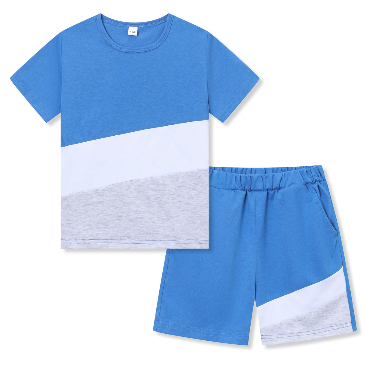 Ayzozuy Boy Clothes Colorblock Top + Drawstring Waist Shorts 2 Pieces Kid Summer Outfits Set
