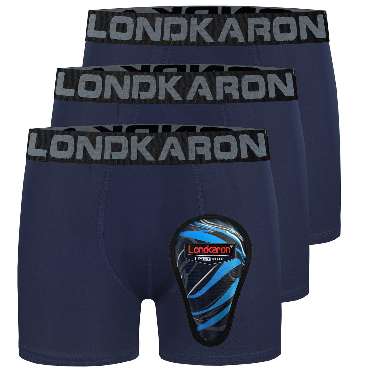 3-Pack Youth Boys Stretch Boxer Briefs w/Soft Protective Cup, Elite Boxer Jock for Baseball & Football