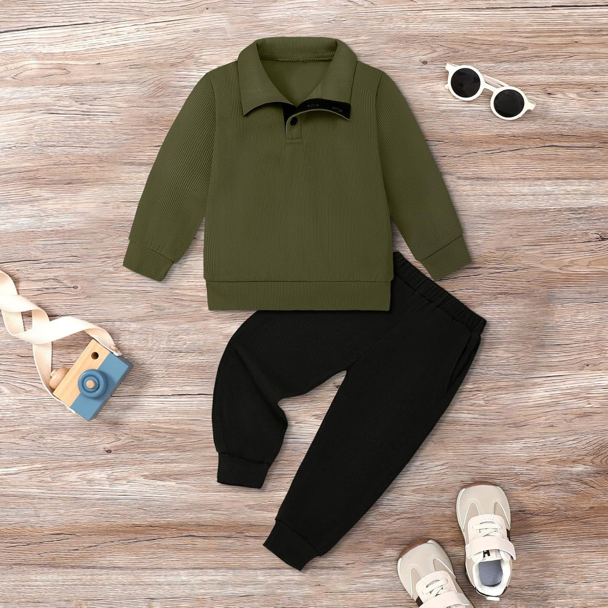 YUEMION Toddler Boy Clothes 2PCS Fall Winter Baby Boy Outfit Long Sleeve Solid Sweatshirt +Pants Sweatsuit Clothing Set 1-5T