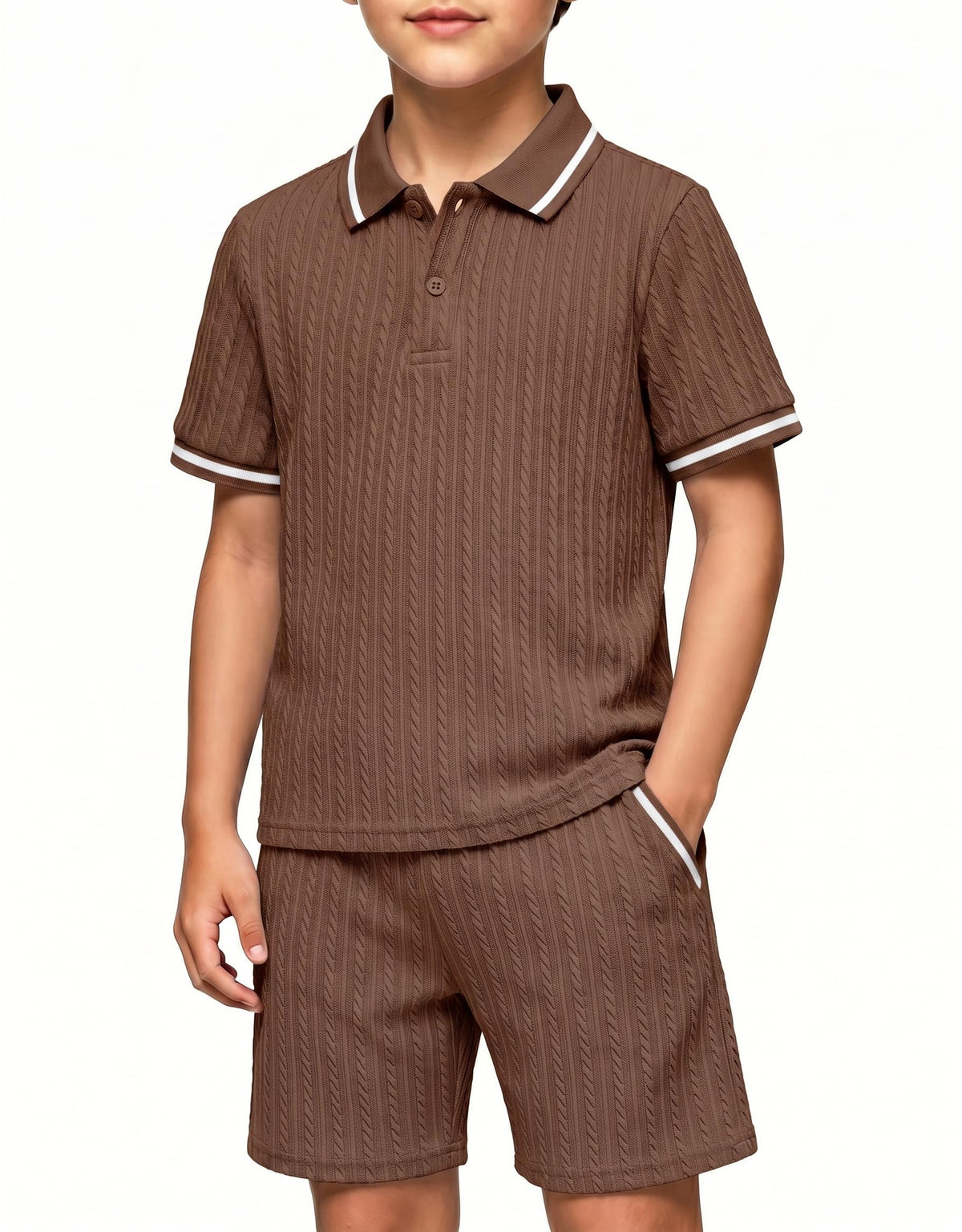 Arshiner Boys 2 Piece Outfits Button Polo Shirt & Elastic Shorts 4-13 Years